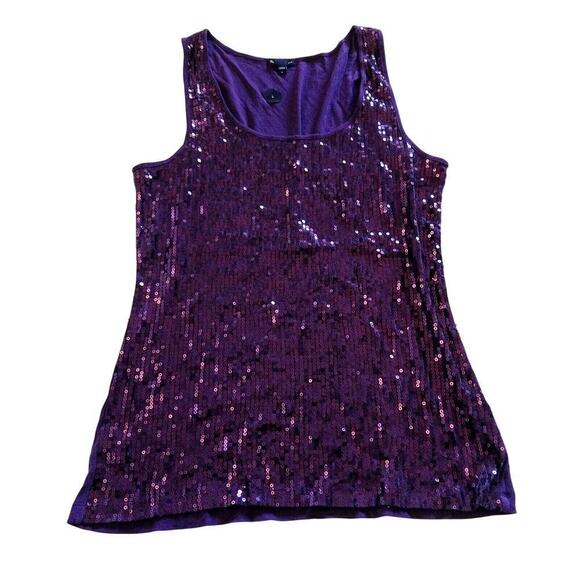 Gap Vintage Y2K Sequin Tank Going Out Top Size L New Purple Scoop Neck Cami - Picture 2 of 5